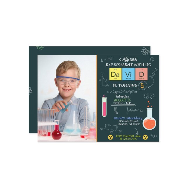 Laboratoire Science Invitation d'anniversaire avec (Devant/Arrière en situation)