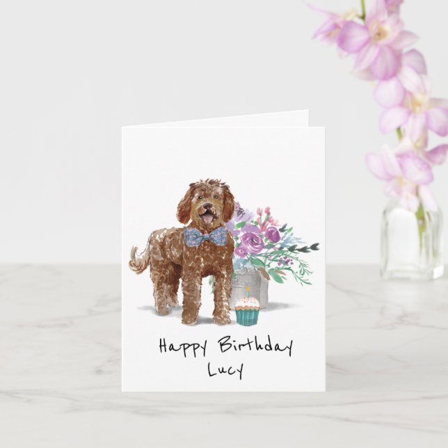 Labradoodle Carte d'anniversaire personnalisée (Orchidée)