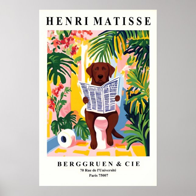 Labrador brun sur toilettes - Art mural Matisse dr (Devant)