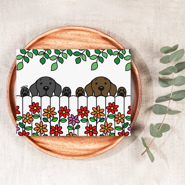 Labrador Duo Vous Regarder Carte Postale (Labrador Duo Watching You Postcard for Labrador Owners.  Black Lab and Chocolate Lab Cartoon Design.)