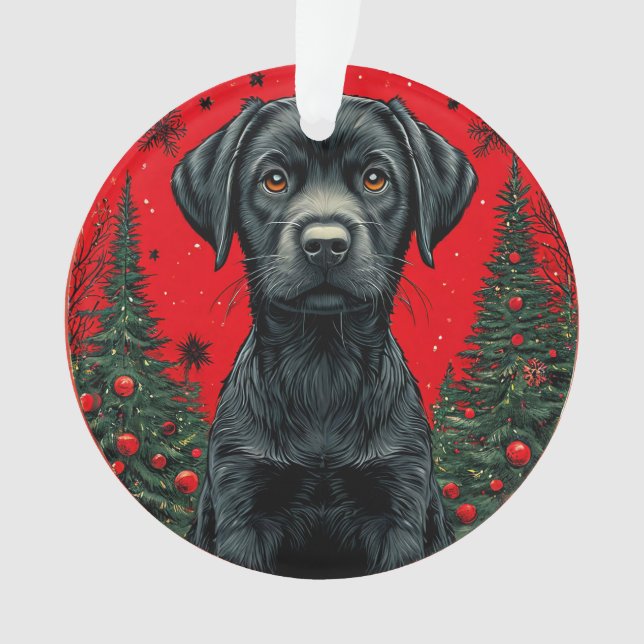 Labrador noir de Noël avec des arbres de fête (devant)