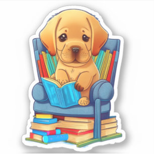 Labrador Puppy lisant un autocollant de livre