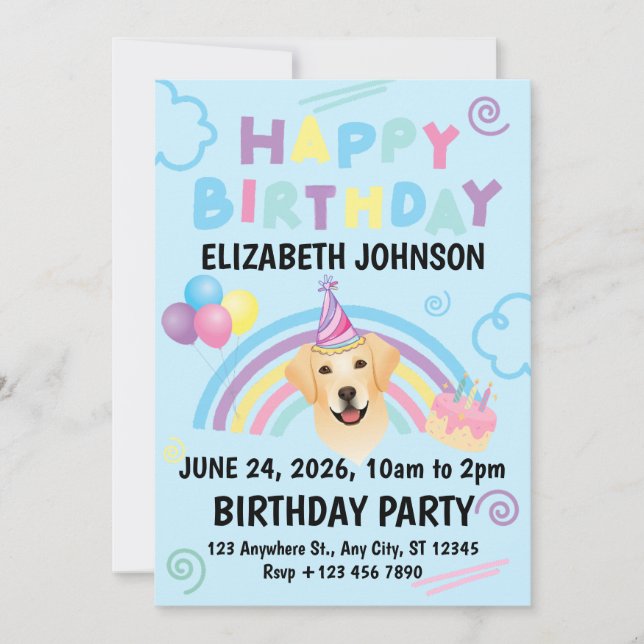 Labrador Retriever Birthday Invitation Blue (Devant)