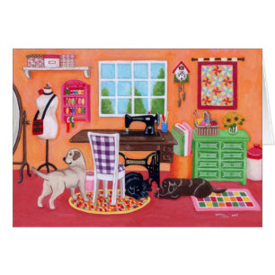 Labradors dans la pièce de couture de la maman