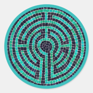 LABYRINTH III gros Stickers ronds - Turquoise