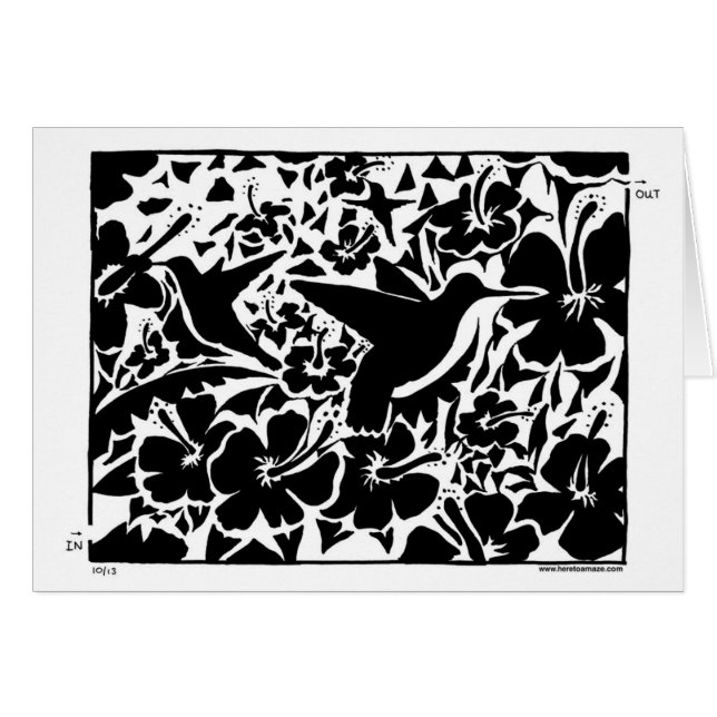 Labyrinthe de colibri et de fleur en noir et (Devant horizontal)
