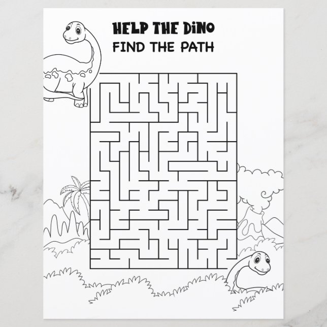 Labyrinthe de dinosaure à long cou, activité pour  (Devant)