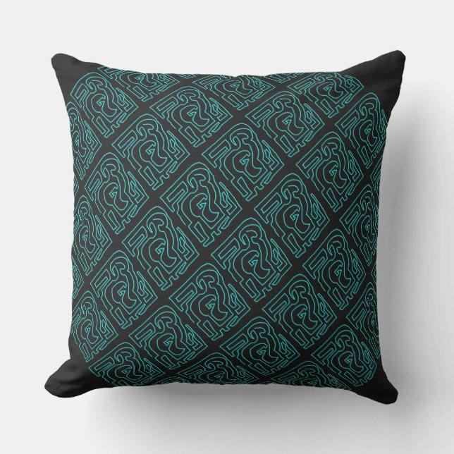 Labyrinthe turquoise sur le coussin enorme (Recto)