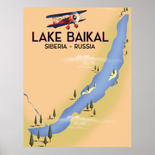 Lac Baïkal Sibérie Affiche de voyage russe Carte
