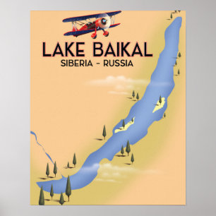Lac Baïkal Sibérie Affiche de voyage russe Carte