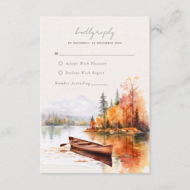 Lac de chute romantique avec bateau Mariage Carte  (Devant)