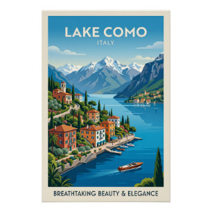 Lac de Côme Italie Affiches de voyage vintage Art