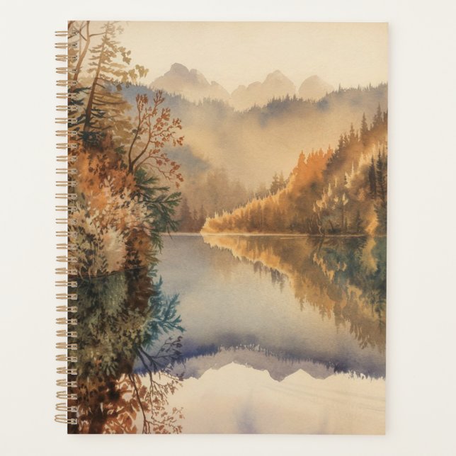Lac de montagne automnal à l'aquarelle de luxe (Devant)