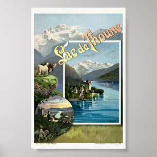 Lac de Thoune Suisse Affiche Ancienne 1893