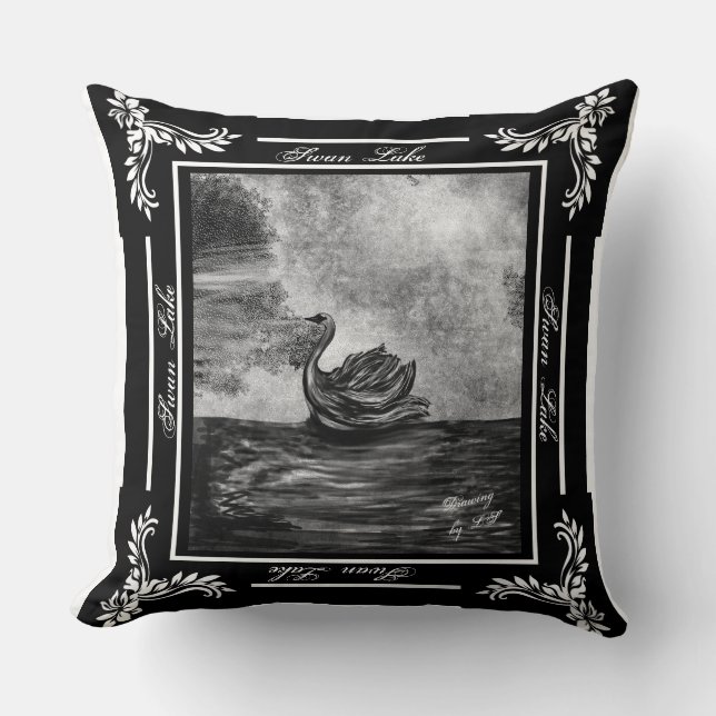 Lac des cygnes mon dessin numérique Coussin LS  (Recto)