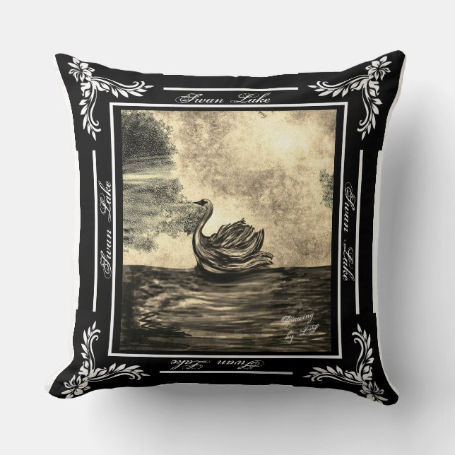 Lac des cygnes mon dessin numérique Coussin LS mar (Recto)