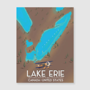 Lac Érié, carte de lac USA affiche de voyage