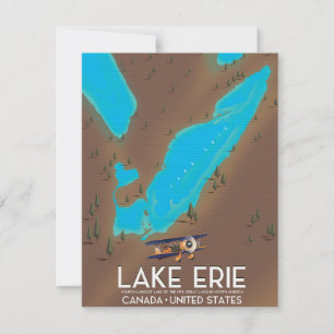 Lac Érié, carte de lac USA affiche de voyage