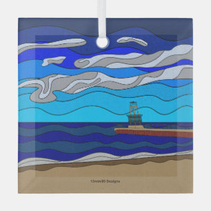Lac Michigan - Ornement en verre (carré)