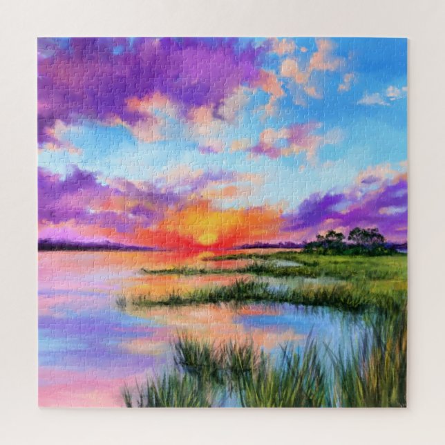 Lac Sunset magnifique paysage Puzzle (Vertical)