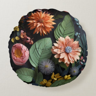 L'Accent de Coussin Rond de Fleurs Sauvages au Cœu