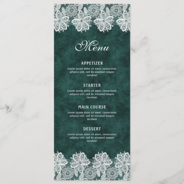 Lace blanche Emerald Green Faux Velvet Menu Classi (Devant)