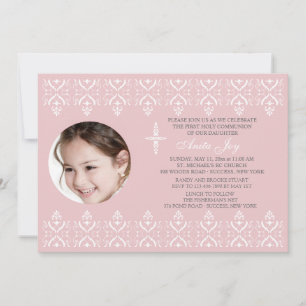 Lace Borders Invitation photo religieuse rose