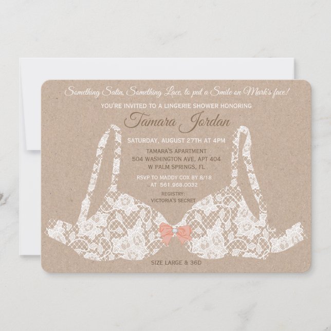 Lace Bra Lingerie Douche Kraft Invitation (Devant)