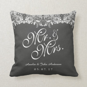 Lace Chalkboard M. et Mme la Mariage Coussin