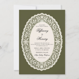 Lace Doily Olive Green Wedding Invitation