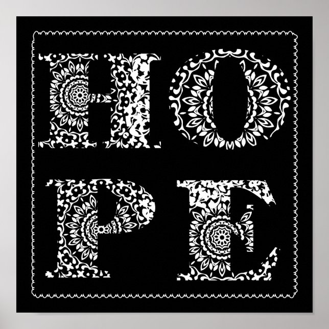 Lace Hope Word Art Black White Poster Imprimer (Devant)