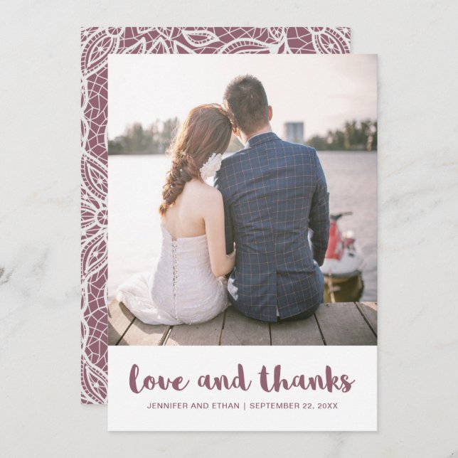 Lace Look Mauve Mariage Merci Photo (Devant / Derrière)