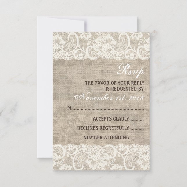 Lace Look Rustique Burlap Wedding Carte RSVP (Devant)