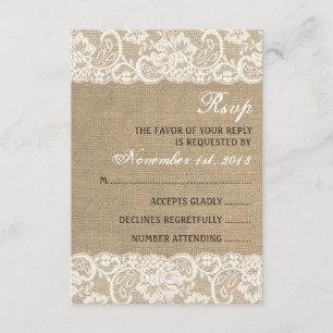 Lace Look Rustique CHAUD Burlap Wedding Carte RSVP