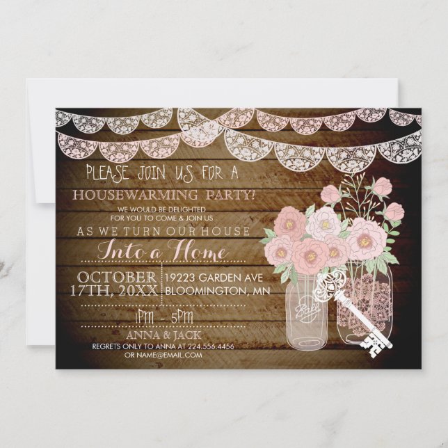 Lace Mason Jar Invitation de chauffage domestique  (Devant)
