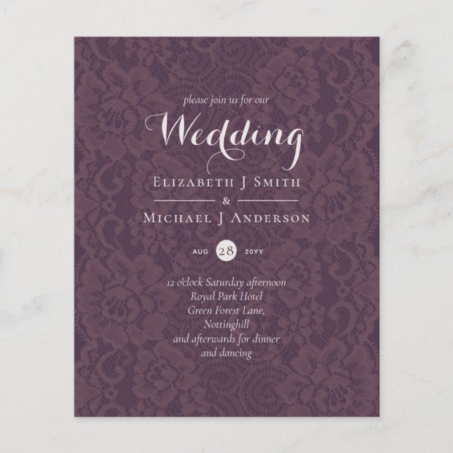 Lace Merlot Ivory Wedding Invitations Budget (Devant)