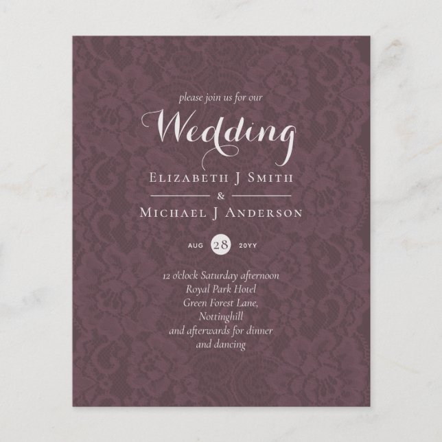 Lace Merlot Ivory Wedding Invitations Budget (Devant)