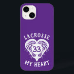 Lacrosse violette Mon coeur Coque-Mate coque iphon<br><div class="desc">Un coeur cool fait de têtes de bâtons de crosse professe votre amour pour le sport. Customisez avec le numéro de votre joueur au-dessus de la balle dans le panier. Faites un cadeau personnalisé pour un joueur de crosse, un entraîneur, une équipe, un joueur, une mère ou un fan. Disponible...</div>