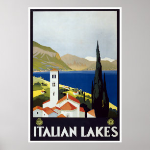 Lacs italian d'affiche d'art déco de Vintage