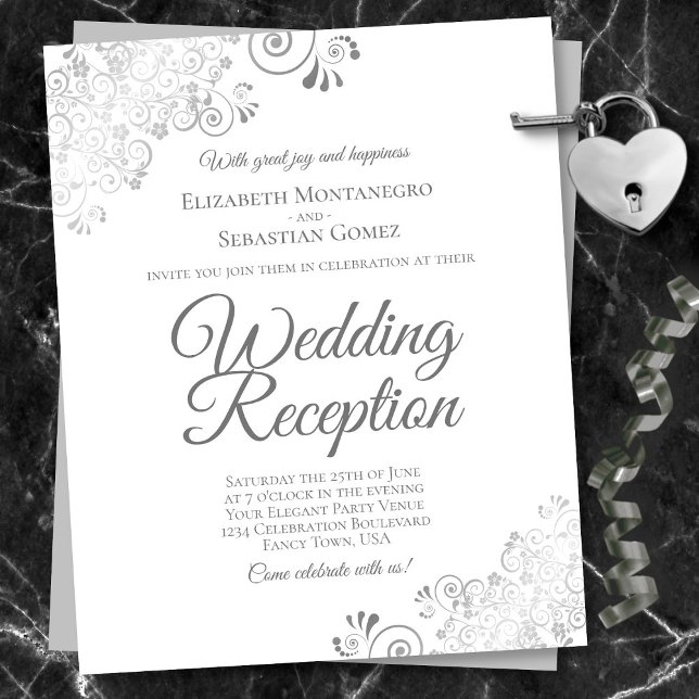 Lacy Argent Blanc Mariage Réception BUDGET Invitat (In Situ Front/Back)