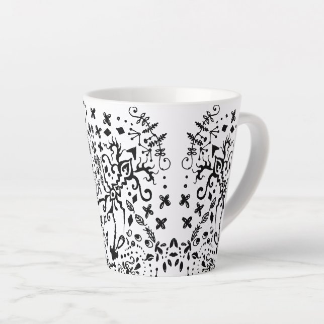 Lacy Black Doodle Latte Mug (Angle droit)