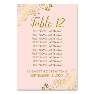 Lacy Gold sur le Mariage rose pâle carte de siège