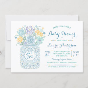 Lacy Mason Jar Baby shower Baby Boy Invitation