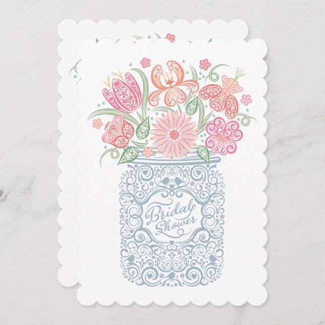 Lacy Mason Jar Invitation à la douche nuptiale (Devant / Derrière)
