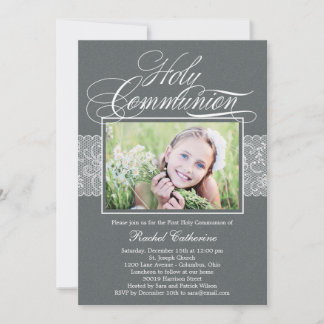 Lacy Ribbon Photo Première communion Invitation
