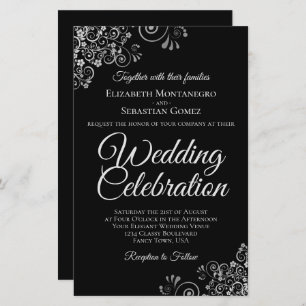 Lacy Silver sur Black BUDGET Mariage inviter grand