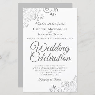 Lacy Silver & White BUDGET Mariage Inviter Grand