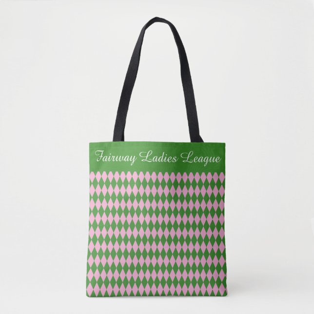 Ladies Golf League Tote Bag – Pink & Green Argyle  (Devant)