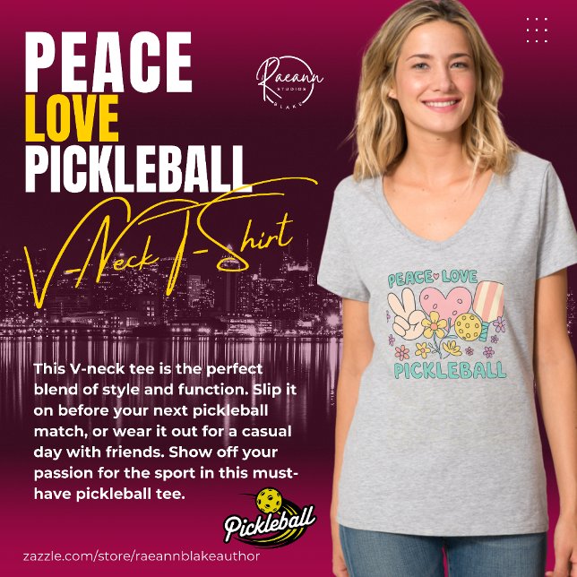 Ladies' Peace Love Pickleball V-Neck T-Shirt (Créateur téléchargé)