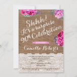 Lady 90th Surprise Anniversaire Carte d'invitation<br><div class="desc">carte d'invitation en dentelle burlap pour une femme Surprise 90th Birthday Party. Avec des fleurs d'aquarelle dans les tons prunes.</div>